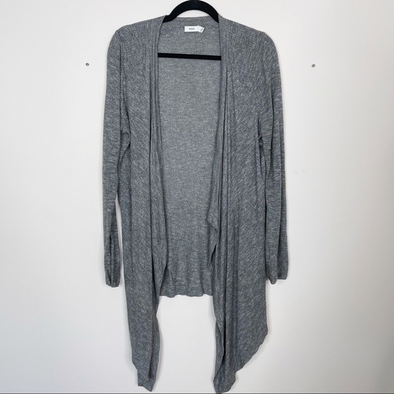 Vince Womens Small S Gray Lightweight Linen Drape Front Cardigan Open Front